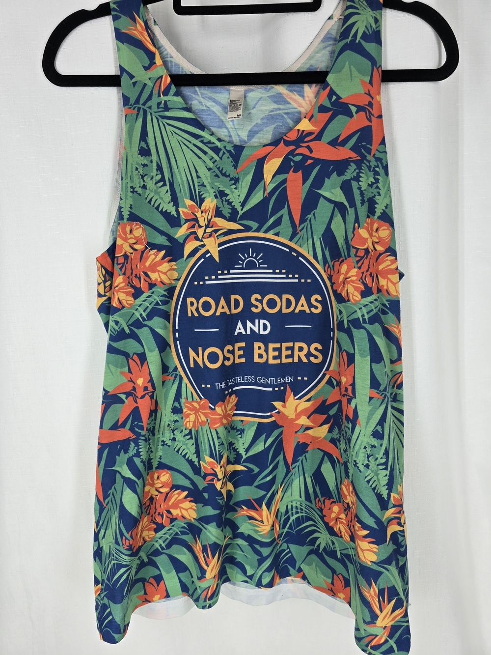 Road Sodas and Nose Beers Tropical Print Tank Top - Green/Orange
